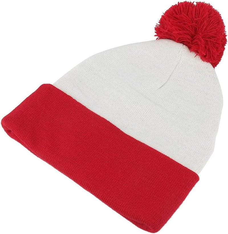 Armycrew Red White Striped Pom Pom Cuff Beanie Hat - Image 2